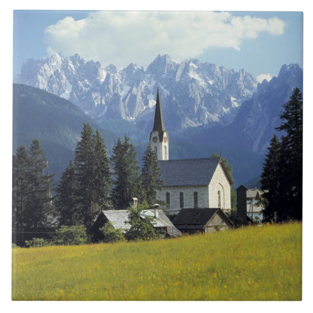 Europe, Austria, Gosau. The spire of the church Tile (Front)