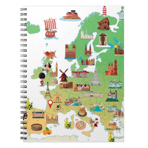 Europe Cartoon Map Notebook
