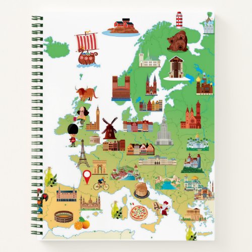 Europe Cartoon Map Notebook