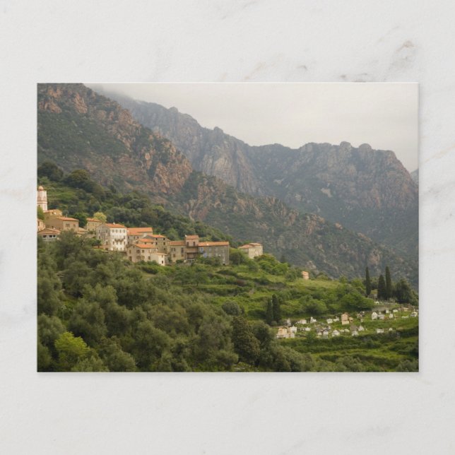 Europe, France, Corsica, Ota.  Town of Ota and Postcard (Front)