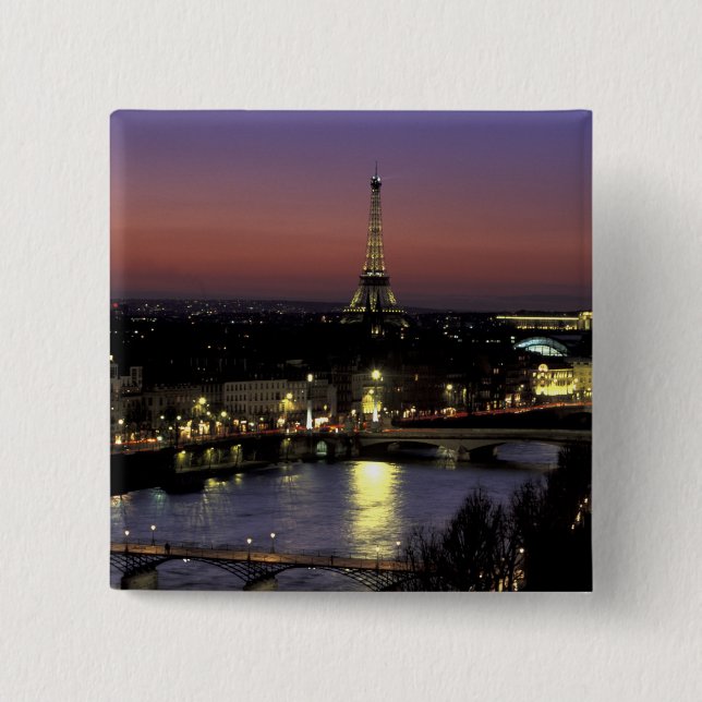 Europe, France, Paris, Sunset view of Eiffel Pinback Button (Front)