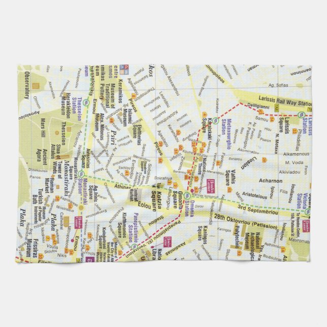 Europe Greece Athens city map kitchen towel (Horizontal)