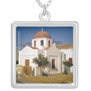 Europe, Greece, Mykonos. Fishing nets dry on the Silver Plated Necklace