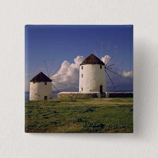 Europe, Greece, Mykonos. White-washed Pinback Button (Front)