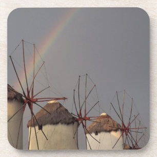Europe, Greece, Mykonos. wind mill with rainbow Beverage Coaster