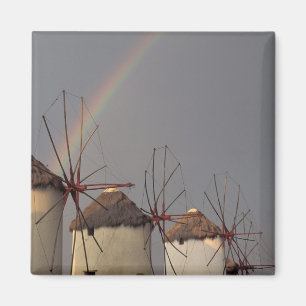 Europe, Greece, Mykonos. wind mill with rainbow Magnet
