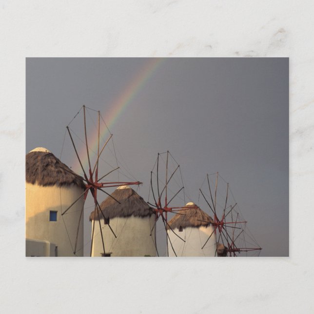 Europe, Greece, Mykonos. wind mill with rainbow Postcard (Front)