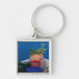 Europe, Greece, Santorini. Terrace with sea view Keychain