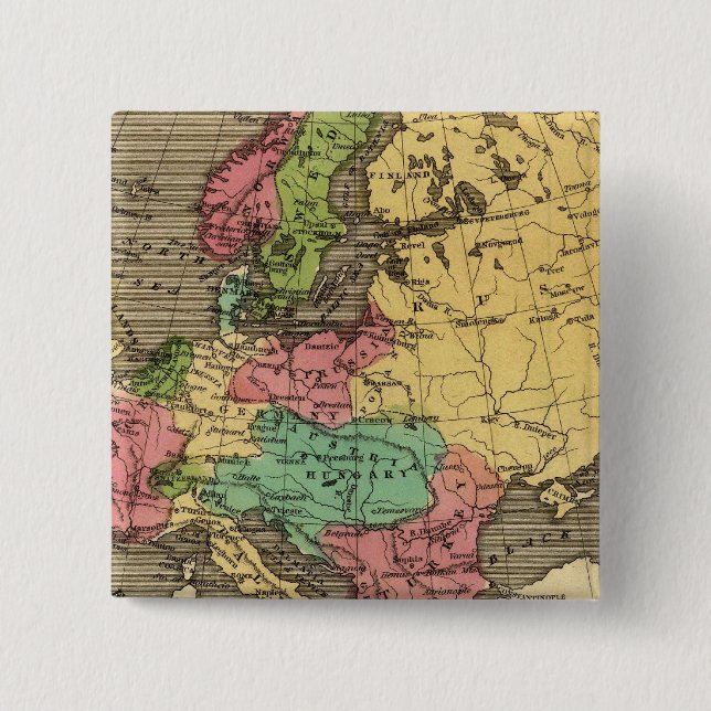 Europe Hand Colored Atlas Map Button (Front)