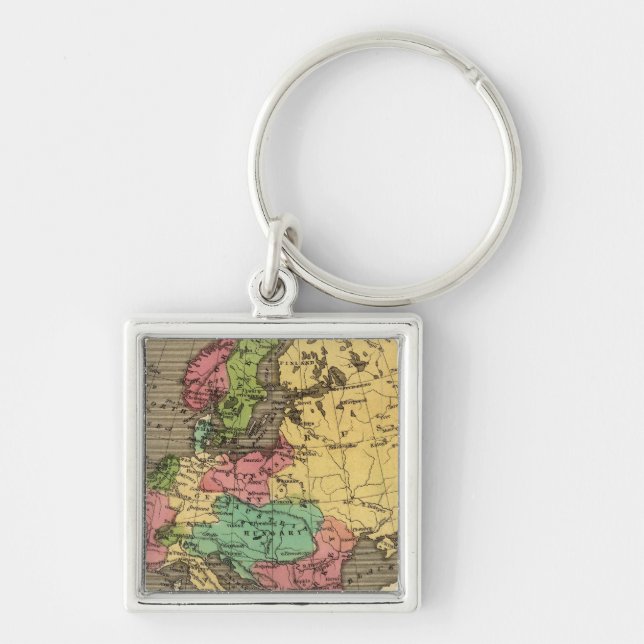 Europe Hand Colored Atlas Map Keychain (Front)