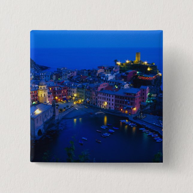 Europe, Italy, Cinque Terre, Vernazza. Hillside Pinback Button (Front)