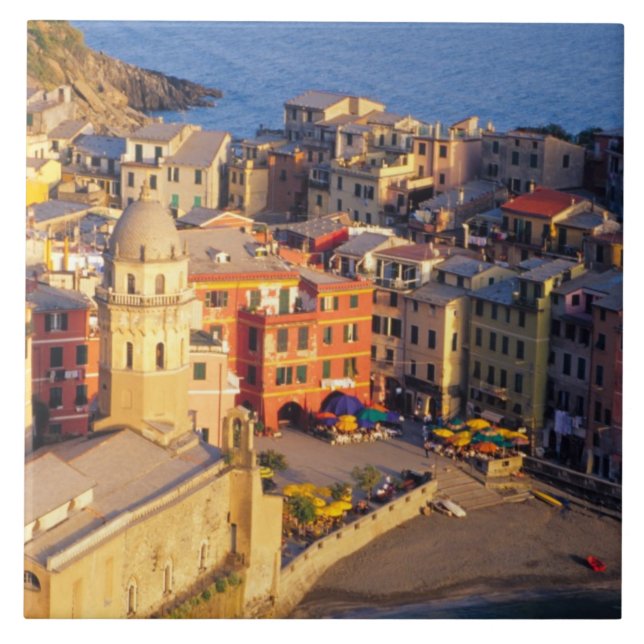 Europe, Italy, Cinque Terre. Village of Vernazza Ceramic Tile (Front)