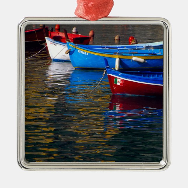 Europe, Italy, Cinque Terry, boats in Vernazza Metal Ornament (Front)
