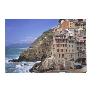 Europe, Italy, Riomaggiore. Riomaggiore is built Placemat