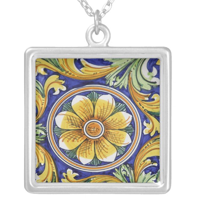 Europe, Italy, Sicily, Taormina. Traditional 4 Silver Plated Necklace (Front)