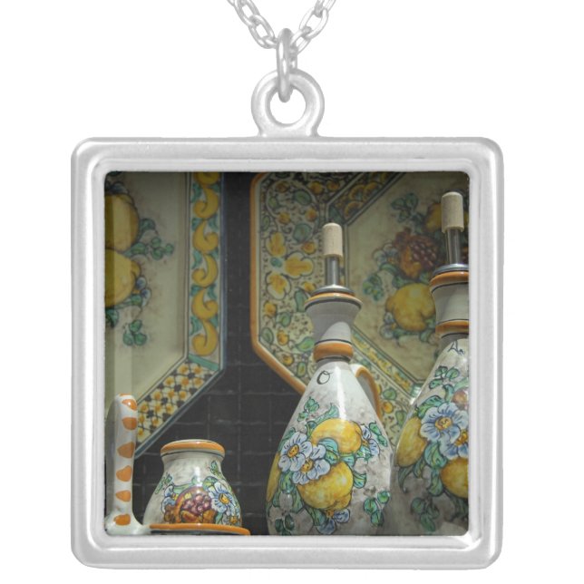 Europe, Italy, Sicily, Taormina. Traditional 7 Silver Plated Necklace (Front)