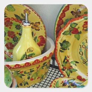 Europe, Italy, Sicily, Taormina. Traditional 8 Square Sticker