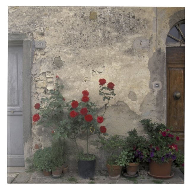 Europe, Italy, Tuscany, Chianti, Tuscan doorway; Ceramic Tile (Front)