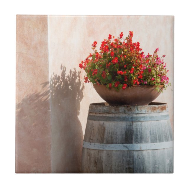 Europe, Italy, Tuscany. Flower pot Ceramic Tile (Front)