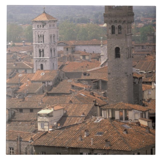 Europe, Italy, Tuscany, Lucca, Town panorama Ceramic Tile (Front)