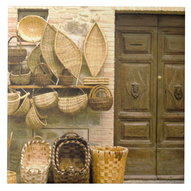Europe, Italy, Tuscany, Montalcino. Basket Ceramic Tile (Front)