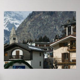 Europe, Italy, Valle d'Aosta, COURMAYEUR: Town Poster