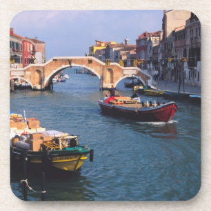 Europe, Italy, Venice. Boats bringing in Beverage Coaster