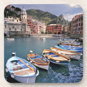 Europe, Italy, Vernazza. Brightly painted boats Beverage Coaster