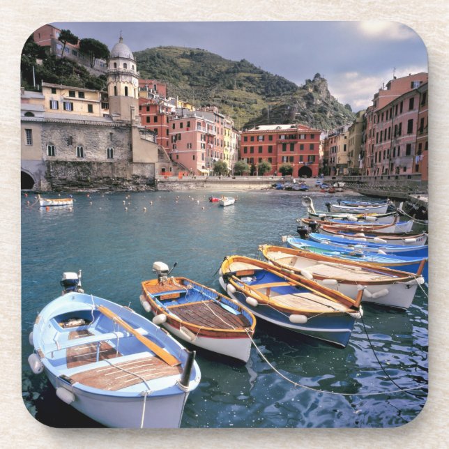 Europe, Italy, Vernazza. Brightly painted boats Beverage Coaster (Front)