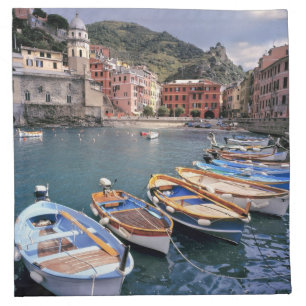 Europe, Italy, Vernazza. Brightly painted boats Cloth Napkin