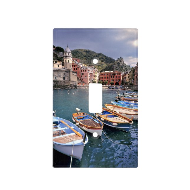 Europe, Italy, Vernazza. Brightly painted boats Light Switch Cover (Front)