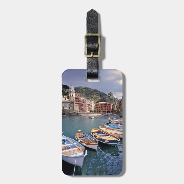 Europe, Italy, Vernazza. Brightly painted boats Luggage Tag (Front Vertical)