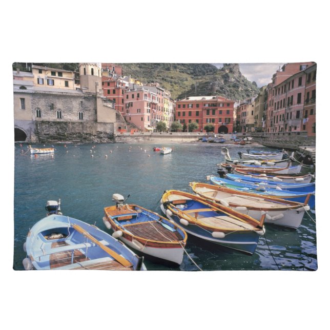 Europe, Italy, Vernazza. Brightly painted boats Placemat (Front)