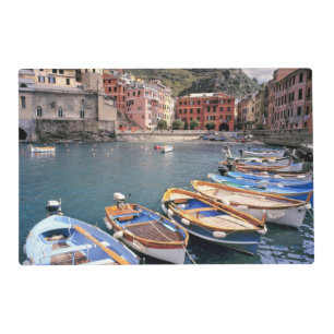 Europe, Italy, Vernazza. Brightly painted boats Placemat