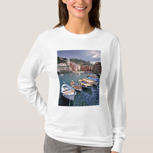 Europe Italy Vernazza Brightly painted boats T_Shirt