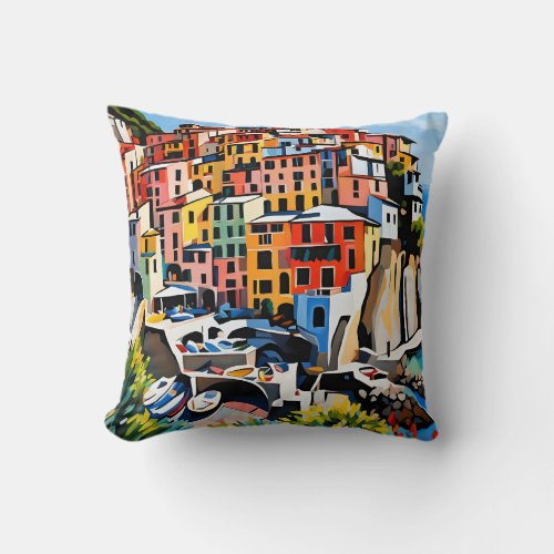 Europe Manarola Cinque Terre Italy Mediterranean Throw Pillow