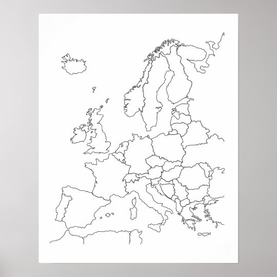 Europe Map Blank Outline Poster