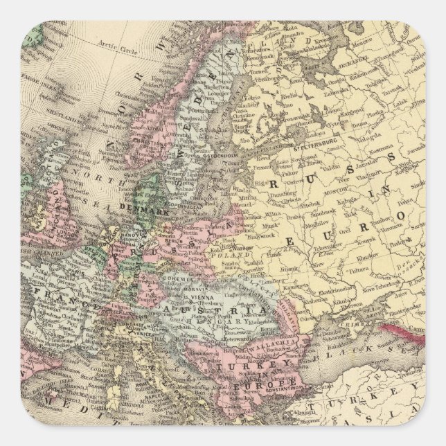 Europe Map by Mitchell Square Sticker (Front)