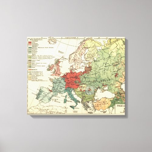 Europe Map Countries World Antique Canvas Print