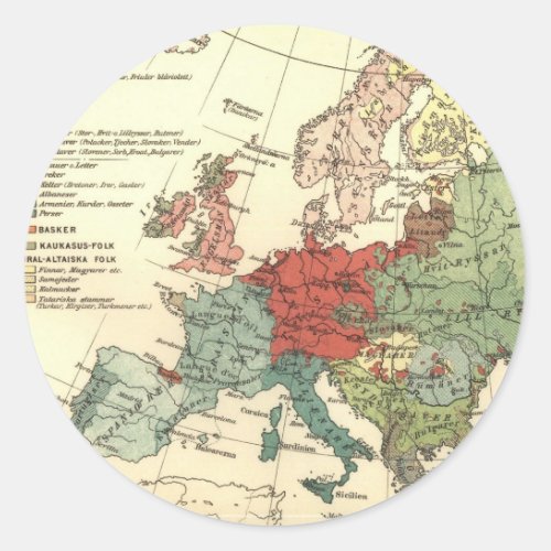 Europe Map Countries World Antique Classic Round Sticker