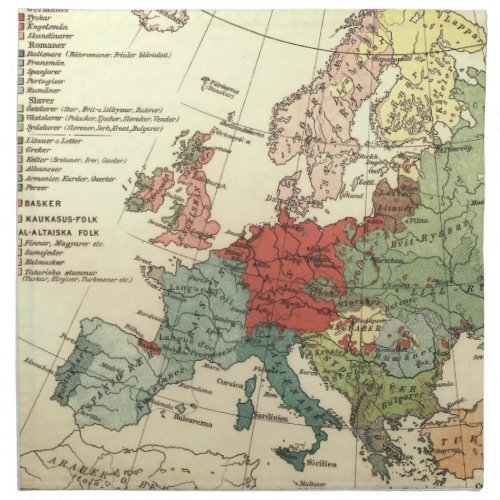 Europe Map Countries World Antique Cloth Napkin