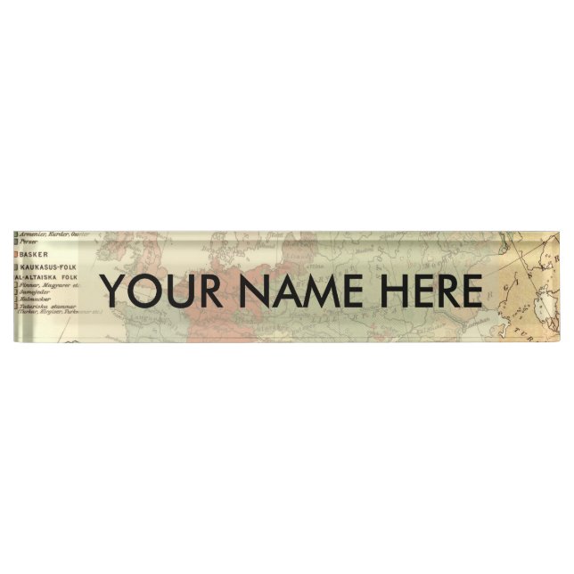 Europe Map Countries World Antique Desk Name Plate (Front)