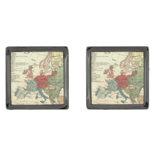 Europe Map Countries World Antique Gunmetal Finish Cufflinks