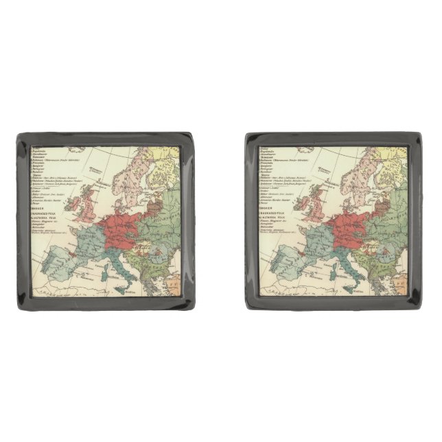 Europe Map Countries World Antique Gunmetal Finish Cufflinks (Front)