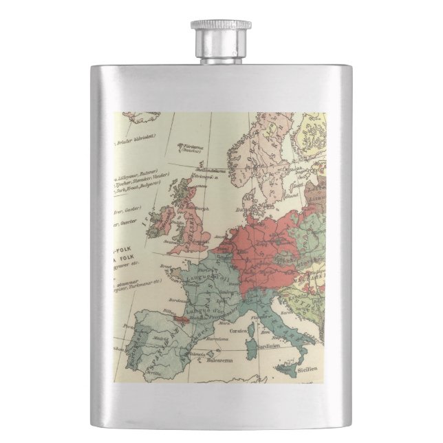 Europe Map Countries World Antique Hip Flask (Front)
