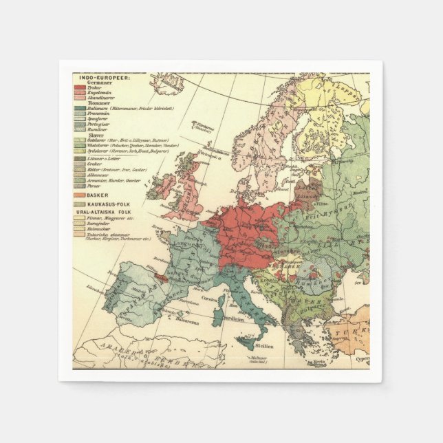 Europe Map Countries World Antique Napkins (Front)
