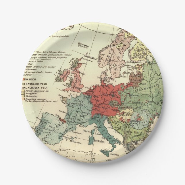 Europe Map Countries World Antique Paper Plates (Front)