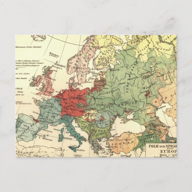 Europe Map Countries World Antique Postcard (Front)