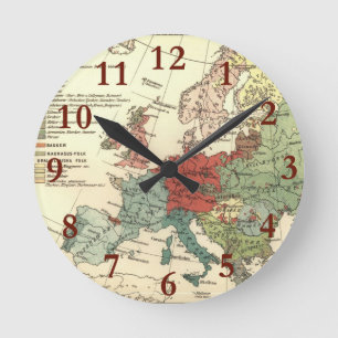 Europe Map Countries World Antique Round Clock