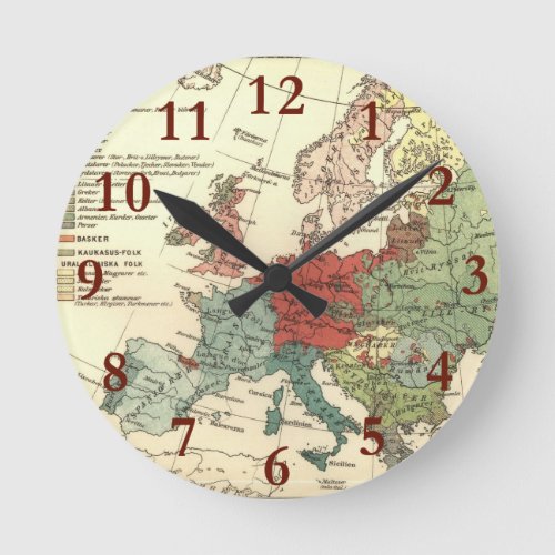 Europe Map Countries World Antique Round Clock